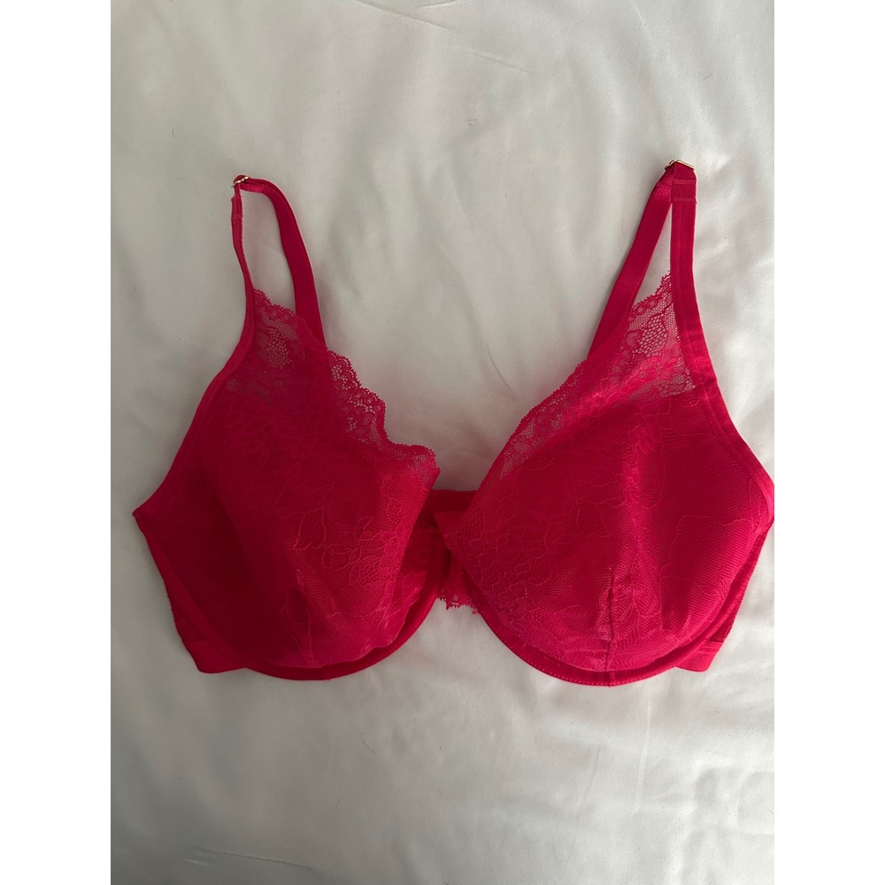 Soma Lightest Lift Lace Plunge Bra 36DD Red Underwire Floral Lace 052201